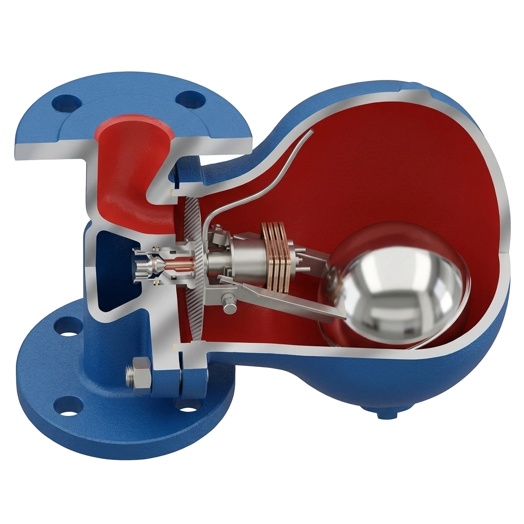 AGS Ball Float Steam Trap Cutaway Diagram