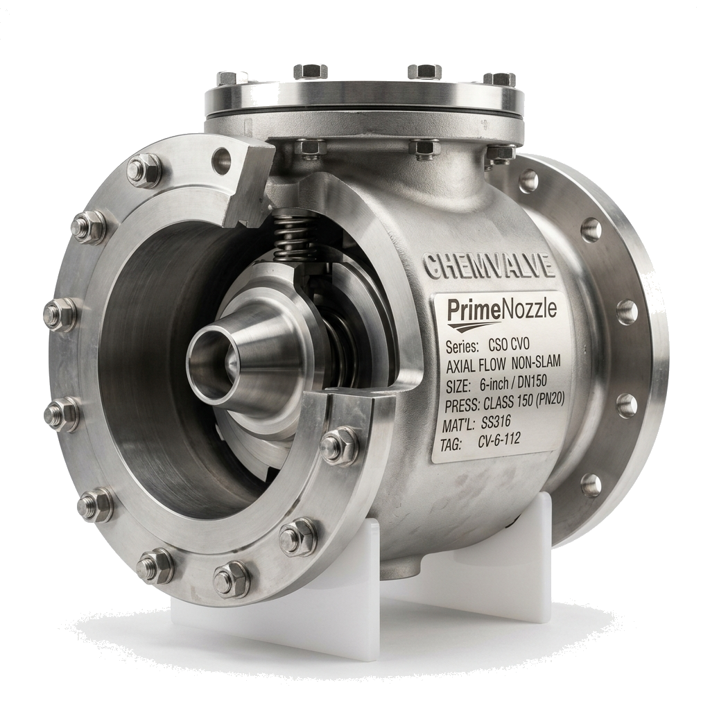 ChemValve PrimeNozzle Axial Flow Non-Slam Check Valve Cutaway